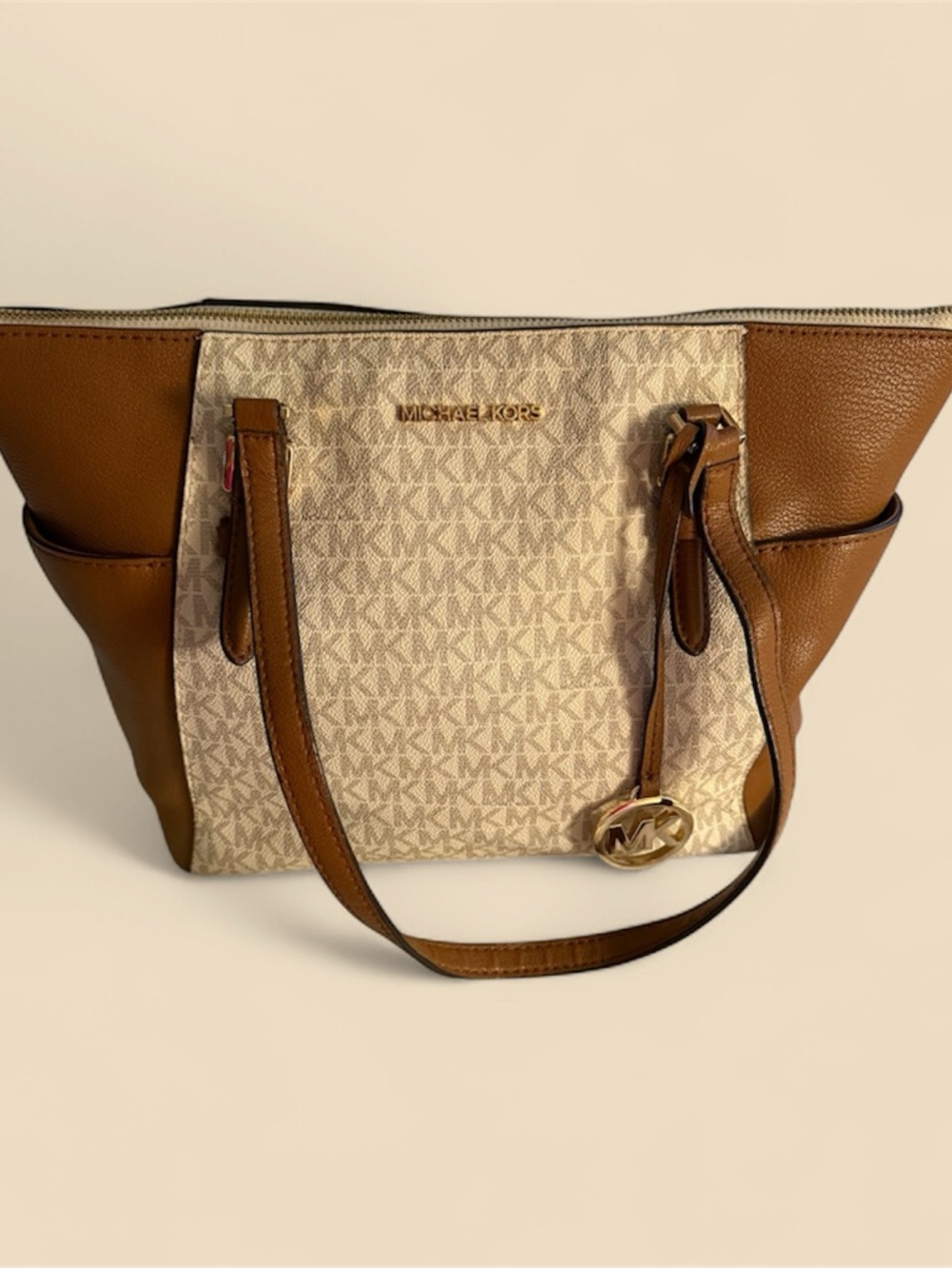 Michael Kors Brown Leather & Cream Logo Tote